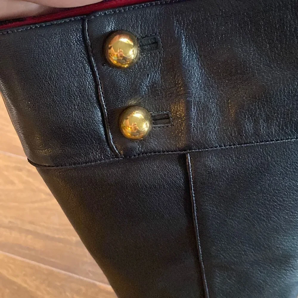 Kate Spade 7 Belinda Button tall black leather heeled boots